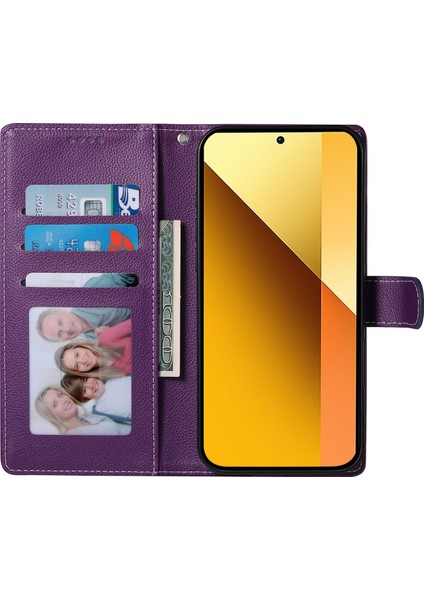 Xiaomi Redmi Için Not 13 Pro 5g Kılıf Litchi Doku Deri Manyetik Toka Cüzdan Standı Bilek Kayışı Ile-Mor (Yurt Dışından)