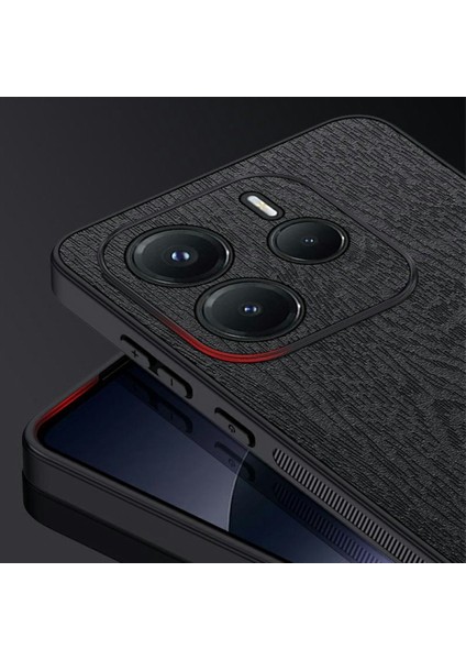Xiaomi Redmi Note 14 5g Kılıf Ahşap Doku Pu Deri Kaplamalı Pc Tpu Telefon Kapağı-Mavi (Yurt Dışından)