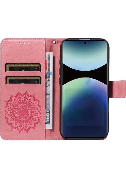Xiaomi Redmi Note 14 Pro 4g Deri Ayçiçeği Baskılı Telefon Kılıfı-Kırmızı (Yurt Dışından)