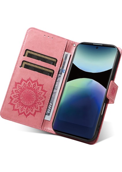 Xiaomi Redmi Note 14 Pro 4g Deri Ayçiçeği Baskılı Telefon Kılıfı-Kırmızı (Yurt Dışından)