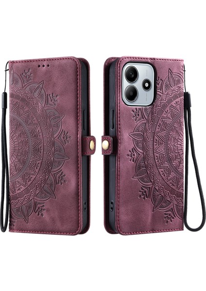 Xiaomi Redmi Note 14 4g (163.25X76.55X8.16MM) Deri Cilt Hissi Totem Baskılı-Şarap Kırmızısı Için (Yurt Dışından)