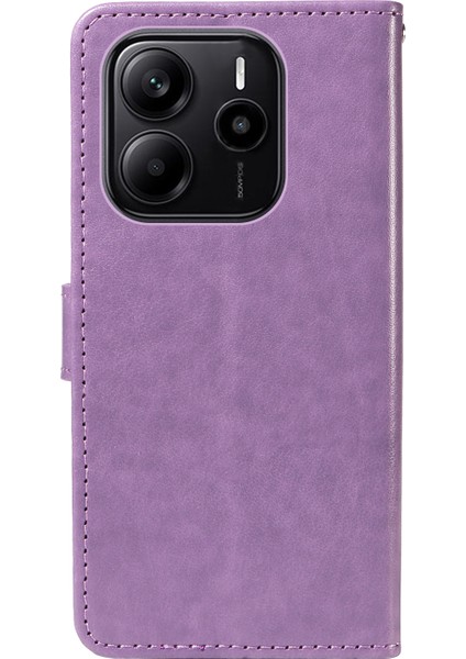 Xiaomi Redmi Note 14 4g (163.25X76.55X8.16MM) Deri Kedi Arı Desen Standı-Mor Için (Yurt Dışından)