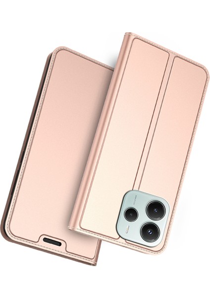 Xiaomi Redmi Note 14 4g (163.25X76.55X8.16MM) Kılıf Pu Deri, Kart Tutuculu Stand-Gül Altın (Yurt Dışından)