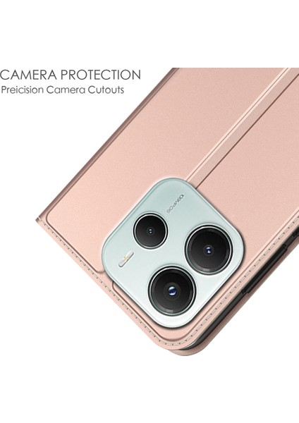 Xiaomi Redmi Note 14 4g (163.25X76.55X8.16MM) Kılıf Pu Deri, Kart Tutuculu Stand-Gül Altın (Yurt Dışından)