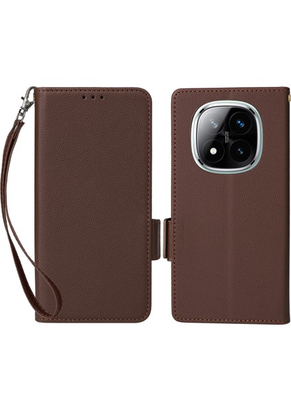Xiaomi Redmi Note 14 Pro 4g Litchi Doku Cüzdan Kapaklı Telefon Kapağı-Kahverengi Için (Yurt Dışından)