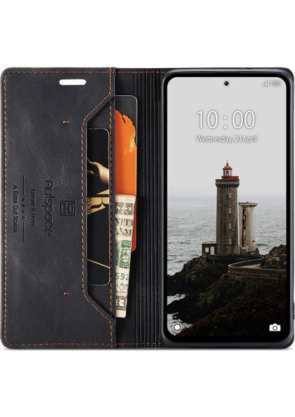 Xiaomi Redmi Için Not 12 4g Autspace A01 Rfıd Engelleme Kart Tutucu ile Deri Stand Kapağı-Siyah (Yurt Dışından)