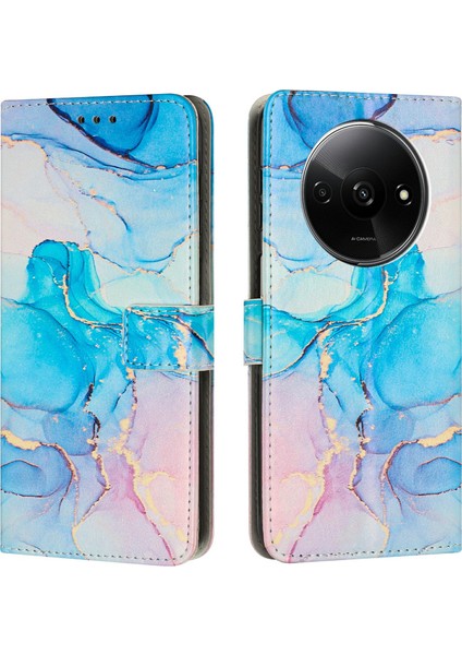 Xiaomi Redmi Için A3 4G/A3X 4g/poco C61 4g Mermer Desen Pu Deri Cüzdan Telefon Kapağı-Pembe/yeşil (Yurt Dışından)