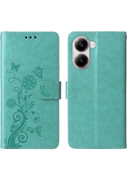 Xiaomi Redmi Için Turbo 4 5g/poco X7 Pro 5g Çiçek Baskı Cüzdan Standı Kapağı-Yeşil (Yurt Dışından)