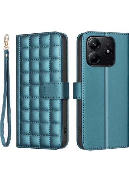 Xiaomi Redmi Note 14 4g (163.25X76.55X8.16MM) Cüzdan Kare Izgara Telefon Kapağı-Yeşil (Yurt Dışından)