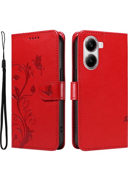 Xiaomi Redmi Turbo 4 5g Pu Çiçek Desenli Cüzdan Standlı Telefon Kapağı-Kırmızı (Yurt Dışından)