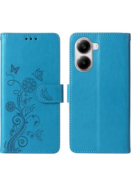 Xiaomi Redmi Için Turbo 4 5g/poco X7 Pro 5g Çiçek Baskı Cüzdan Standı Kapak-Mavi (Yurt Dışından)