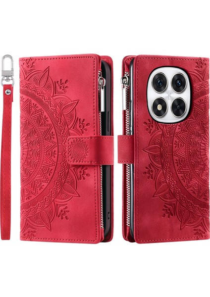 Xiaomi Redmi Note 14 Pro+ 5g/14 Pro 5g/poco X7 5g Pu Deri Mandala Çiçek Deseni-Kırmızı (Yurt Dışından)