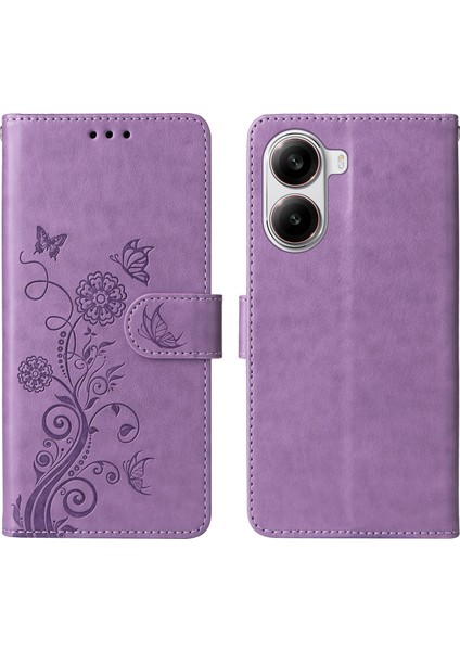 Xiaomi Redmi Için Turbo 4 5g/poco X7 Pro 5g Çiçek Baskı Cüzdan Standı Kapağı-Mor (Yurt Dışından)