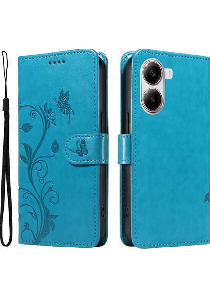 Xiaomi Redmi Turbo 4 5g Pu Çiçek Desenli Cüzdan Standlı Telefon Kapağı-Mavi (Yurt Dışından)