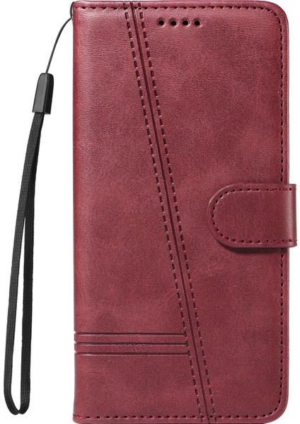 Xiaomi Redmi Note 14 4g (163.25X76.55X8.16MM) T-Shape Lines Deri Stand-Şarap Kırmızısı Için (Yurt Dışından)