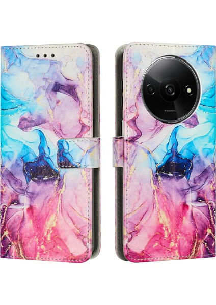 Xiaomi Redmi Için A3 4G/A3X 4g/poco C61 4g Mermer Desen Pu Deri Cüzdan Telefon Kapağı-Pembe/mor (Yurt Dışından)