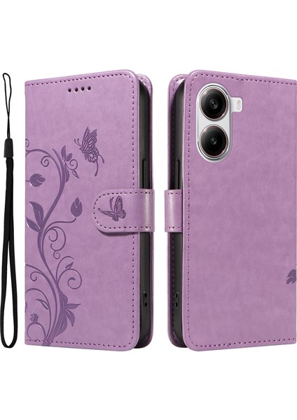 Xiaomi Redmi Turbo 4 5g Pu Çiçek Desenli Cüzdan Standlı Telefon Kapağı - Açık Mor (Yurt Dışından)