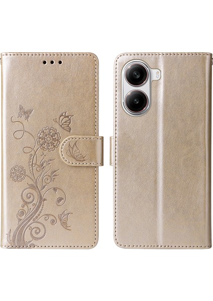 Xiaomi Redmi Için Turbo 4 5g/poco X7 Pro 5g Çiçek Baskı Cüzdan Standı Kapak-Altın (Yurt Dışından)