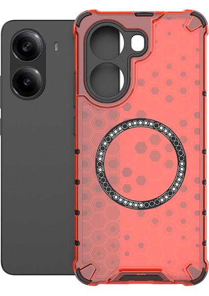 Xiaomi Poco X7 Pro 5g/redmi Turbo 4 5g Kılıf Magsafe Petek Tasarımı ile Uyumlu Tpu + Pc Telefon Kapağı-Kırmızı (Yurt Dışından)