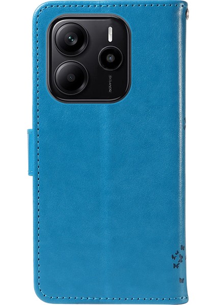 Xiaomi Redmi Note 14 4g (163.25X76.55X8.16MM) Standlı Kedi Ağacı Desenli Deri Cüzdan Mobil Kapak-Mavi (Yurt Dışından)