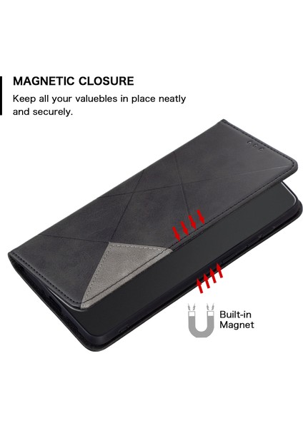 Xiaomi Redmi Için Not 14 Pro 4g Kılıf Kart Yuvaları Geometri Künye Deri Telefon Kapağı-Balck (Yurt Dışından)