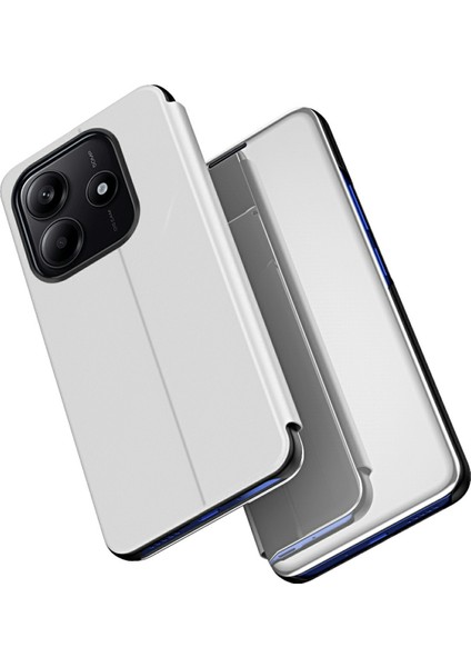 Xiaomi Redmi Note 14 5g Kılıf Görünüm Penceresi Standı Deri Flip Telefon Kapağı-Gümüş (Yurt Dışından)