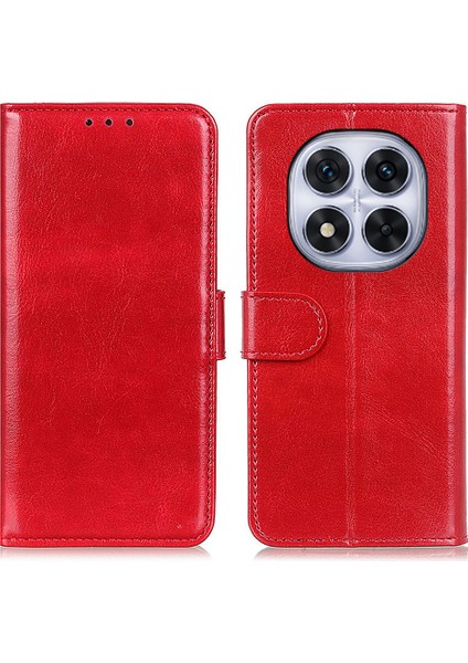 Xiaomi Redmi Note 14 Pro 4g Kılıf Için Crazy Horse Doku Pu Deri Telefon Standı Kapak-Kırmızı (Yurt Dışından)