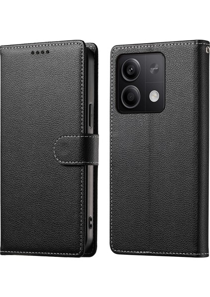 Xiaomi Redmi Için Not 13 5g Kılıf Litchi Doku Deri Manyetik Toka Cüzdan Standı Bilek Kayışı-Balck (Yurt Dışından)