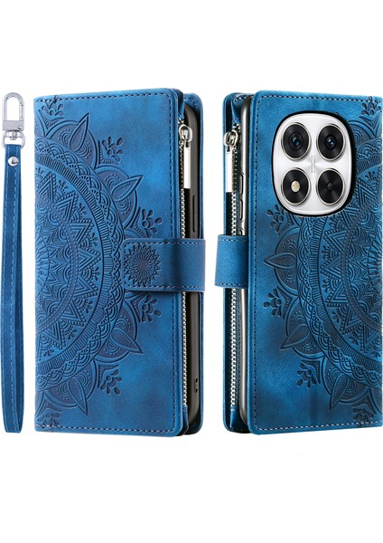 Xiaomi Redmi Için Not 14 Pro+ 5g/14 Pro 5g/poco X7 5g Pu Deri Mandala Çiçek Desen-Mavi (Yurt Dışından)