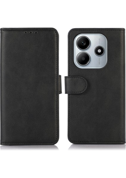 Xiaomi Redmi Note 14 5g Kılıf Sığır Derisi Dokulu Deri Cüzdan Stand-Balck Için (Yurt Dışından)
