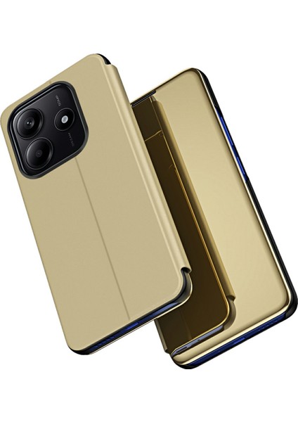 Xiaomi Redmi Note 14 5g Kılıf Görünüm Penceresi Standı Deri Flip Telefon Kapağı-Altın (Yurt Dışından)