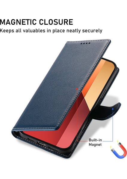 Xiaomi Redmi Için Not 13 Pro 4g Kılıf Litchi Doku Deri Manyetik Toka Cüzdan Standı Bilek Kayışı-Koyu Mavi (Yurt Dışından)