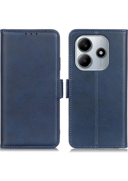 Xiaomi Redmi Note 14 5g Kılıf Standı Sığır Derisi Doku Pu Deri Telefon Kapağı-Mavi (Yurt Dışından)