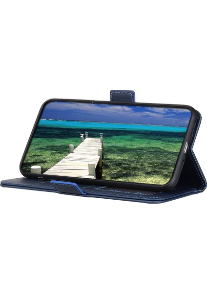 Xiaomi Redmi Note 14 5g Kılıf Standı Sığır Derisi Doku Pu Deri Telefon Kapağı-Mavi (Yurt Dışından)