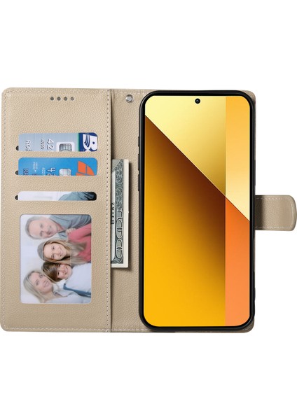 Xiaomi Redmi Için Not 13 5g Kılıf Litchi Doku Deri Manyetik Toka Cüzdan Standı Bilek Kayışı-Kayısı (Yurt Dışından)