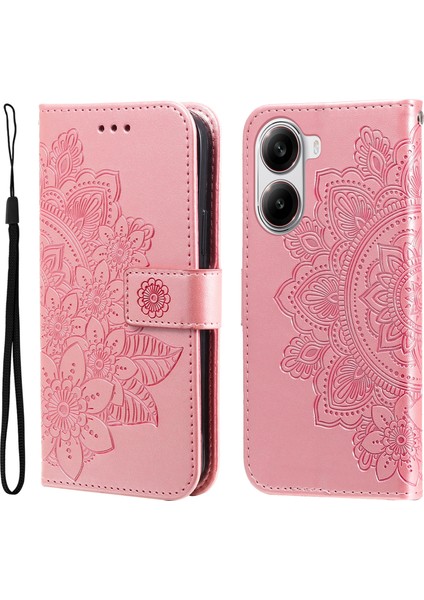Xiaomi Poco X7 Pro 5g/redmi Turbo 4 5g Kılıf Pu Deri Cüzdan Çiçek Standı Görünüm-Pembe (Yurt Dışından)