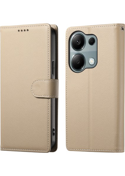 Xiaomi Redmi Için Not 13 Pro 4g Kılıf Litchi Doku Deri Manyetik Toka Cüzdan Standı Bilek Kayışı-Kayısı (Yurt Dışından)