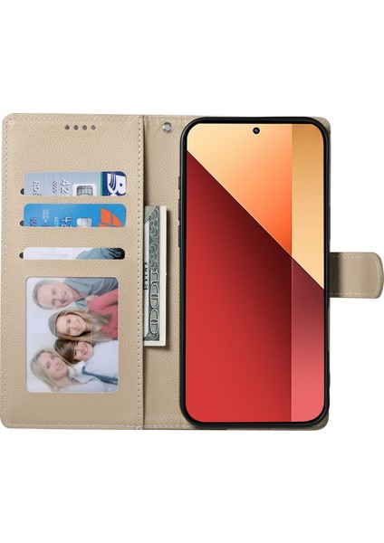 Xiaomi Redmi Için Not 13 Pro 4g Kılıf Litchi Doku Deri Manyetik Toka Cüzdan Standı Bilek Kayışı-Kayısı (Yurt Dışından)