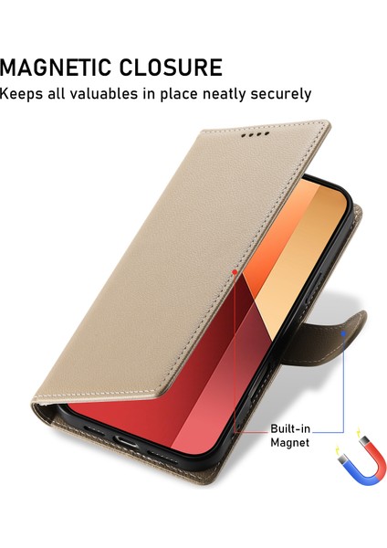 Xiaomi Redmi Için Not 13 Pro 4g Kılıf Litchi Doku Deri Manyetik Toka Cüzdan Standı Bilek Kayışı-Kayısı (Yurt Dışından)