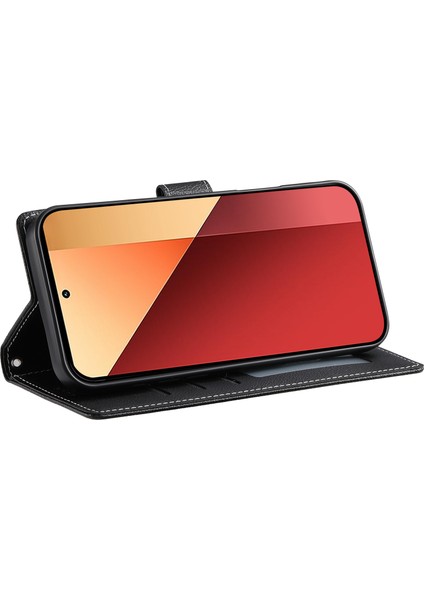 Xiaomi Redmi Için Not 13 Pro 4g Kılıf Litchi Doku Deri Manyetik Toka Cüzdan Standı Bilek Kayışı-Balck (Yurt Dışından)