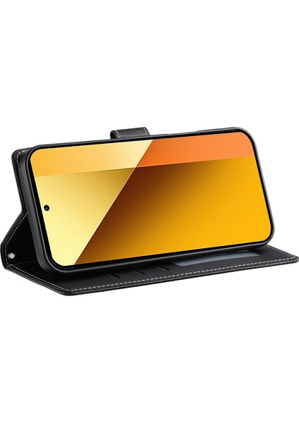 Xiaomi Redmi Için Not 13 5g Kılıf Litchi Doku Deri Manyetik Toka Cüzdan Standı Bilek Kayışı-Balck (Yurt Dışından)