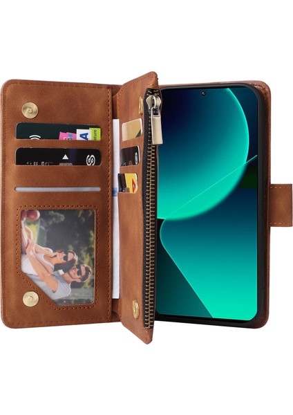 Xiaomi Redmi Note 14 5g Kılıf Fermuar Cüzdan Çoklu Kart Yuvaları Deri Telefon Kapağı-Kahverengi Için (Yurt Dışından)