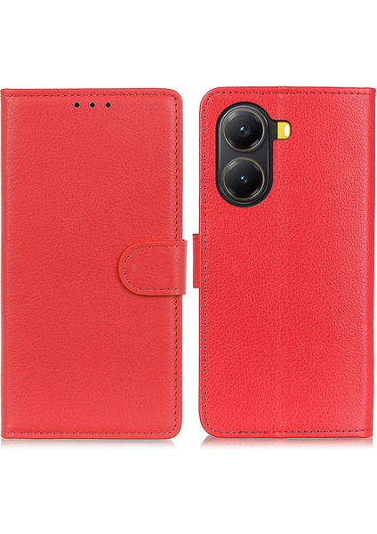 Xiaomi Poco X7 Pro 5g/redmi Turbo 4 5g Pu Deri Litchi Doku-Kırmızı Için (Yurt Dışından)