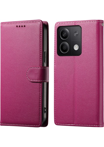 Xiaomi Redmi Için Not 13 5g Kılıf Litchi Doku Deri Manyetik Toka Cüzdan Standı Bilek Kayışı-Gül (Yurt Dışından)