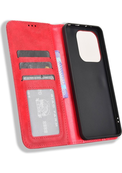 Xiaomi Redmi Note 14 4g (163.25X76.55X8.16MM) Cüzdan Standı Retro Doku Telefon Kapağı-Kırmızı (Yurt Dışından)