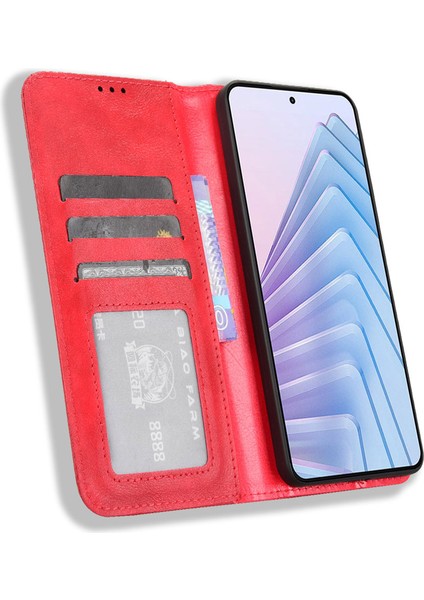 Xiaomi Redmi Note 14 4g (163.25X76.55X8.16MM) Cüzdan Standı Retro Doku Telefon Kapağı-Kırmızı (Yurt Dışından)