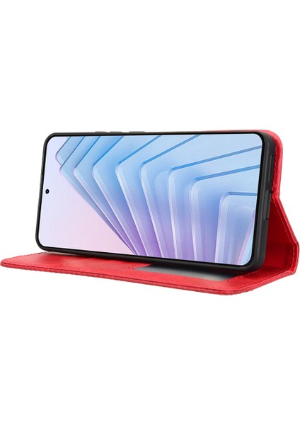 Xiaomi Redmi Note 14 4g (163.25X76.55X8.16MM) Cüzdan Standı Retro Doku Telefon Kapağı-Kırmızı (Yurt Dışından)