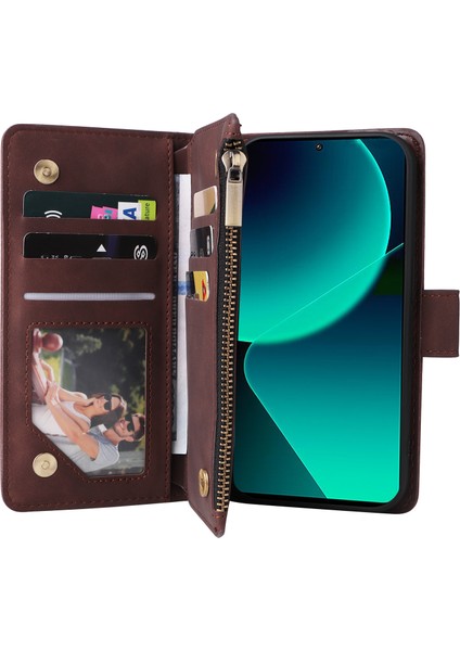 Xiaomi Redmi Note 14 5g Kılıf Fermuar Cüzdan Çoklu Kart Yuvaları Deri Telefon Kapağı-Kahve Için (Yurt Dışından) modelleri