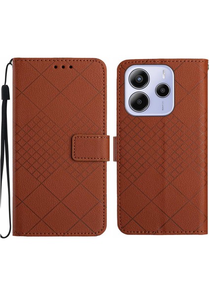 Xiaomi Redmi Note 14 4g (163.25X76.55X8.16MM) Cüzdan Baskı Pu Deri Flip Folyo Kapak-Kahverengi (Yurt Dışından)