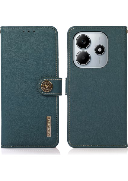 Xiaomi Redmi Note 14 5g Hakiki Inek Deri Telefon Kılıfı-Yeşil (Yurt Dışından)